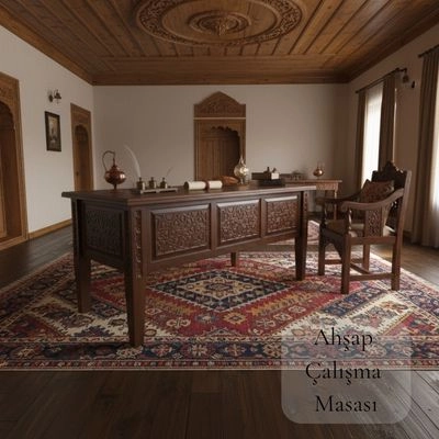 Ahşap Oymalı Çalışma Masası