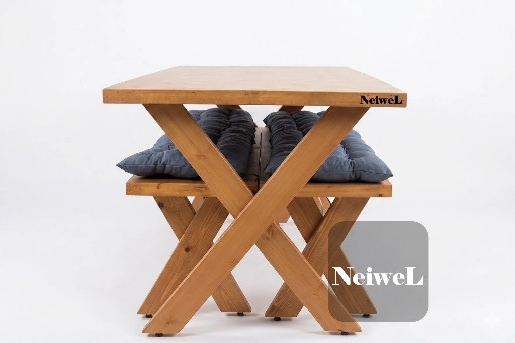 Neiwel Koen Doğal Ahşap Banklı Yemek Masası Takımı