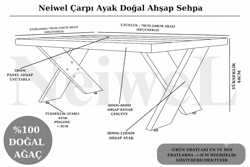 Neiwel Rahze Doğal Ahşap Sehpa