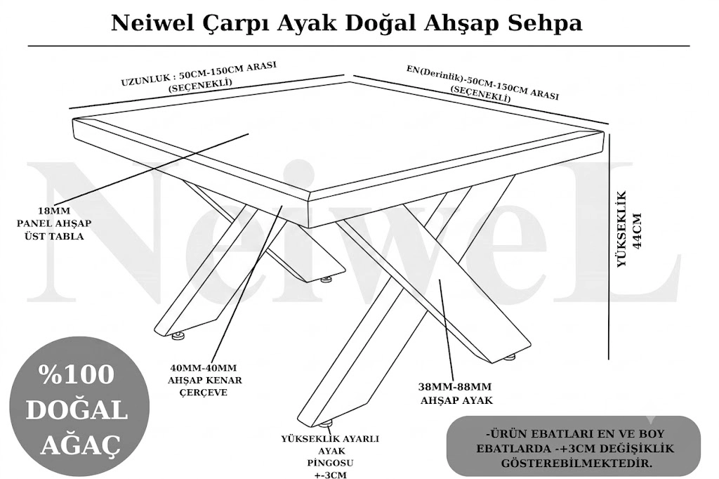 Neiwel Coel Doğal Ahşap Ofis Sehpa