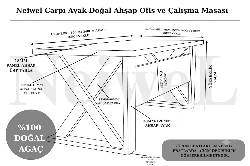Neiwel Ares Doğal Ahşap Ofis ve Çalışma Masası