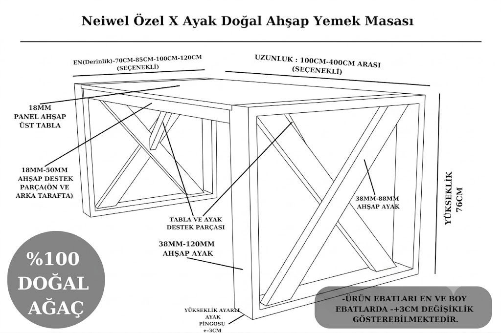 Neiwel Velmar Doğal Ahşap Yemek Masası