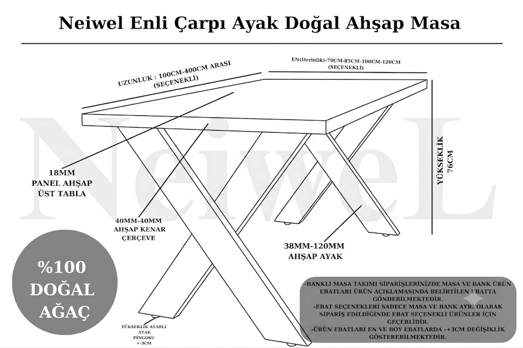 Neiwel Rane Doğal Ahşap Yemek Masası