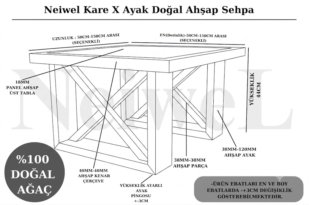 Neiwel Moza Doğal Ahşap Ofis Sehpa