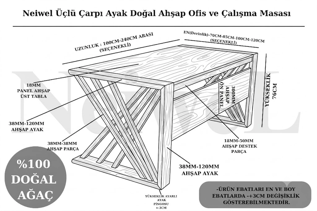 Neiwel Duina Doğal Ahşap Ofis ve Çalışma Masası