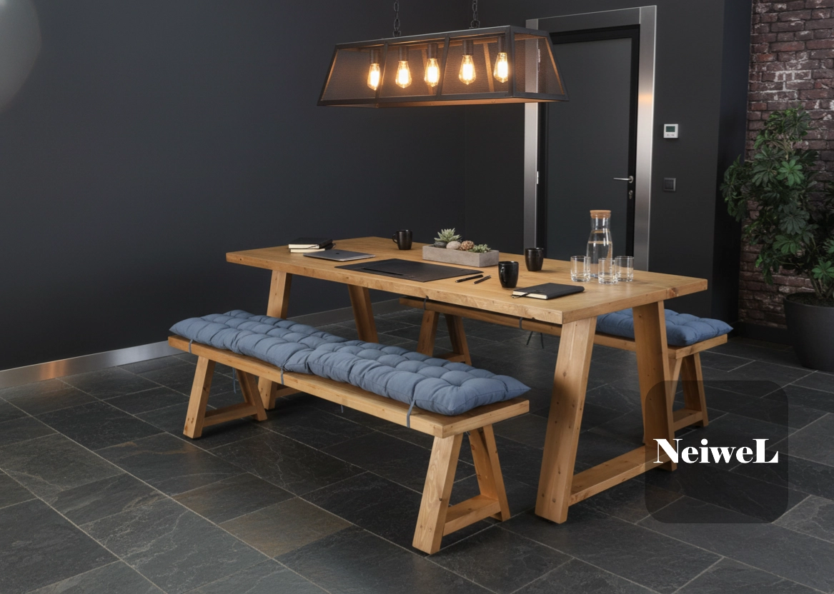 Neiwel Dove Doğal Ahşap Banklı Toplantı Masası Takımı