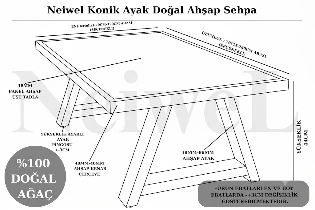 Neiwel Bies Doğal Ahşap  Ofis Sehpa