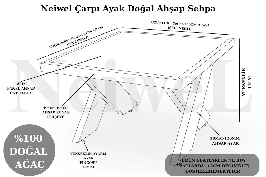 Neiwel Hamra Doğal Ahşap Ofis Sehpa