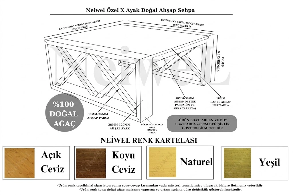 Neiwel Turkuaz Doğal Ahşap Ofis Sehpası