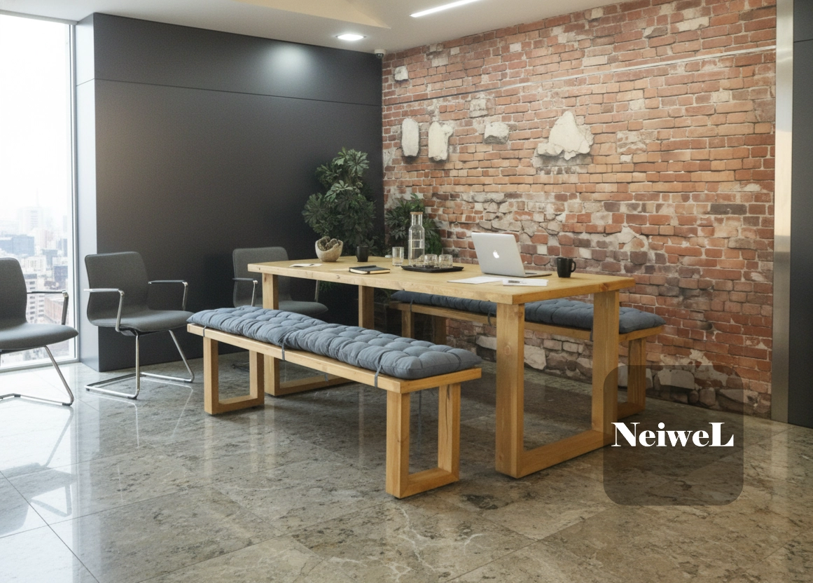 Neiwel Doi Doğal Ahşap Banklı Toplantı Masası Takımı