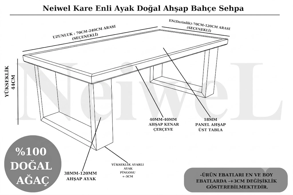 Neiwel Garden Roza Mai Doğal Ahşap Bahçe Sehpa