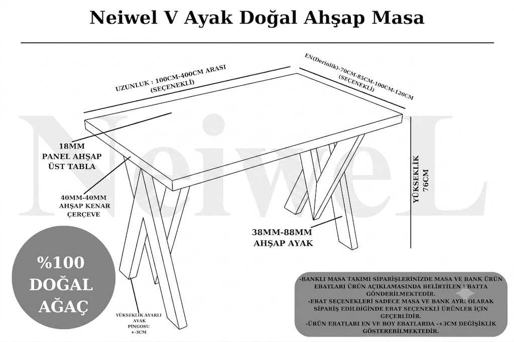 Neiwel Vera Doğal Ahşap Yemek Masası
