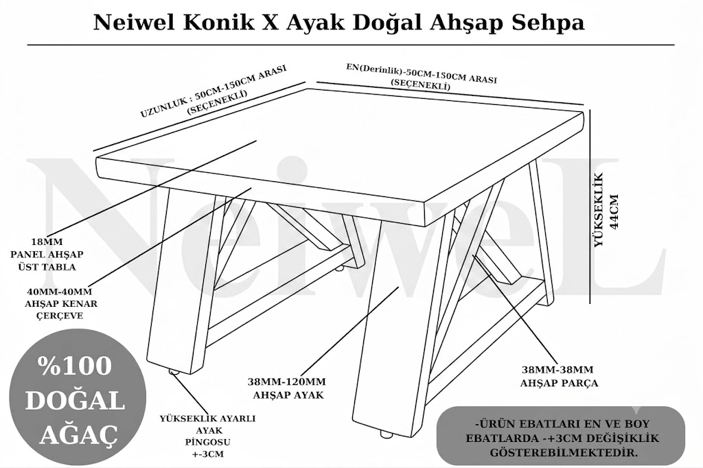 Neiwel Hale Doğal Ahşap Ofis Sehpa