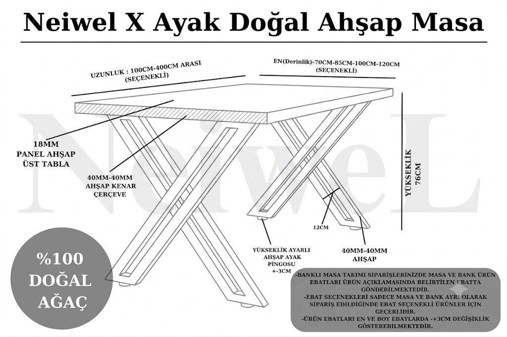 Neiwel Ken Doğal Ahşap Yemek Masası