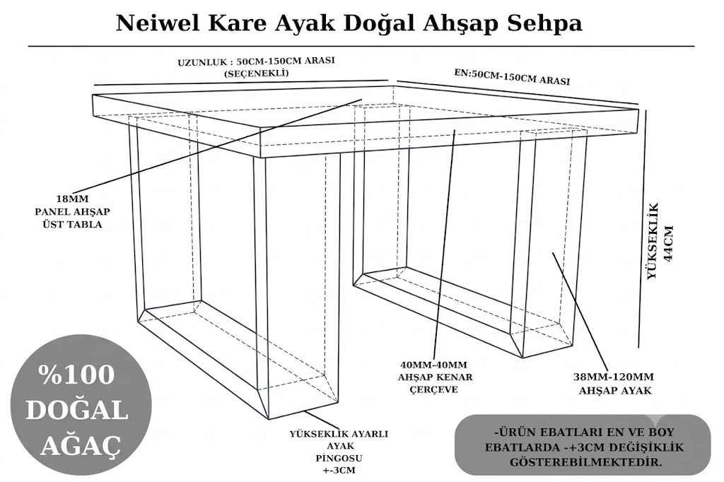Neiwel Saes Doğal Ahşap Ofis Sehpa