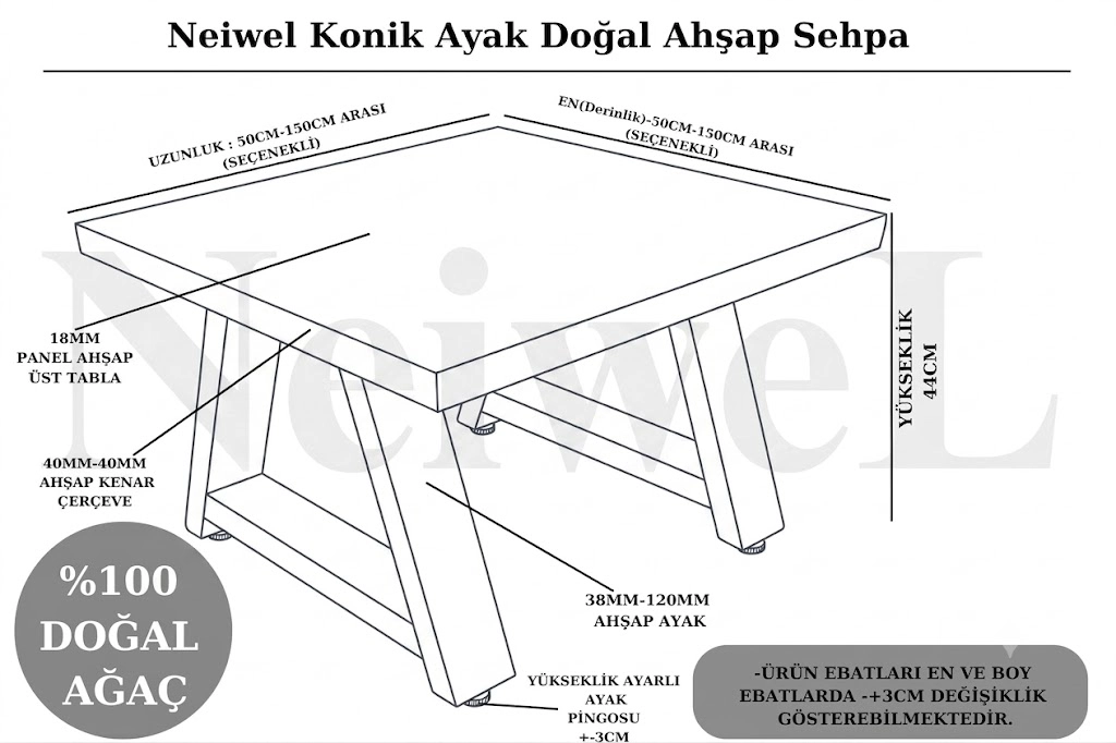 Neiwel Neoz Doğal Ahşap Ofis Sehpa