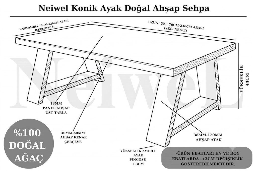 Neiwel Didim Doğal Ahşap Ofis Sehpa