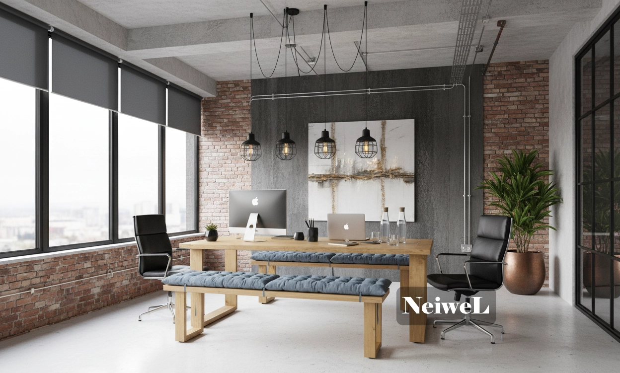 Neiwel Doi Doğal Ahşap Banklı Toplantı Masası Takımı