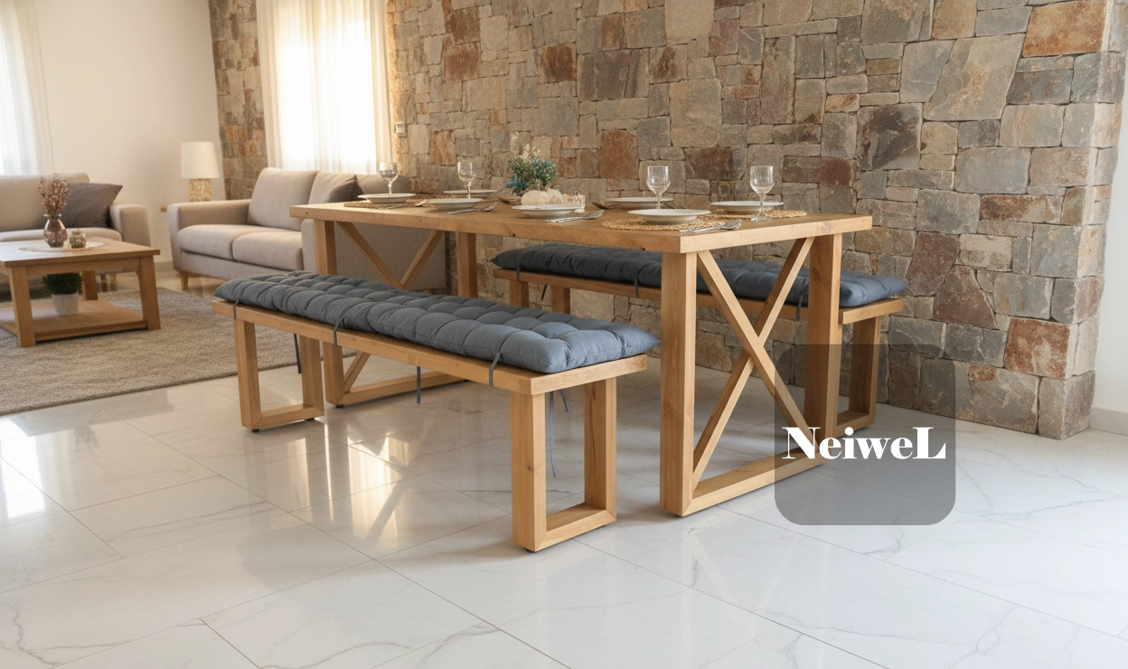 Neiwel Move Doğal Ahşap Banklı Yemek Masası Takımı