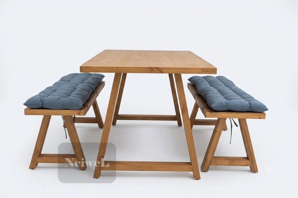Neiwel Dove Doğal Ahşap Banklı Toplantı Masası Takımı