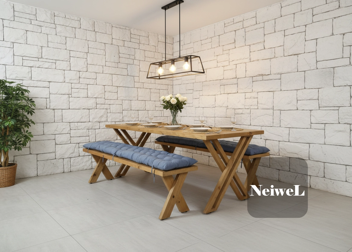 Neiwel Ken Doğal Ahşap Banklı Yemek Masası Takımı