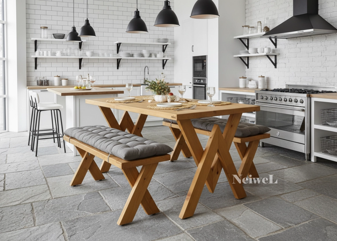 Neiwel Hein Doğal Ahşap Mutfak ve Yemek Masası Takımı