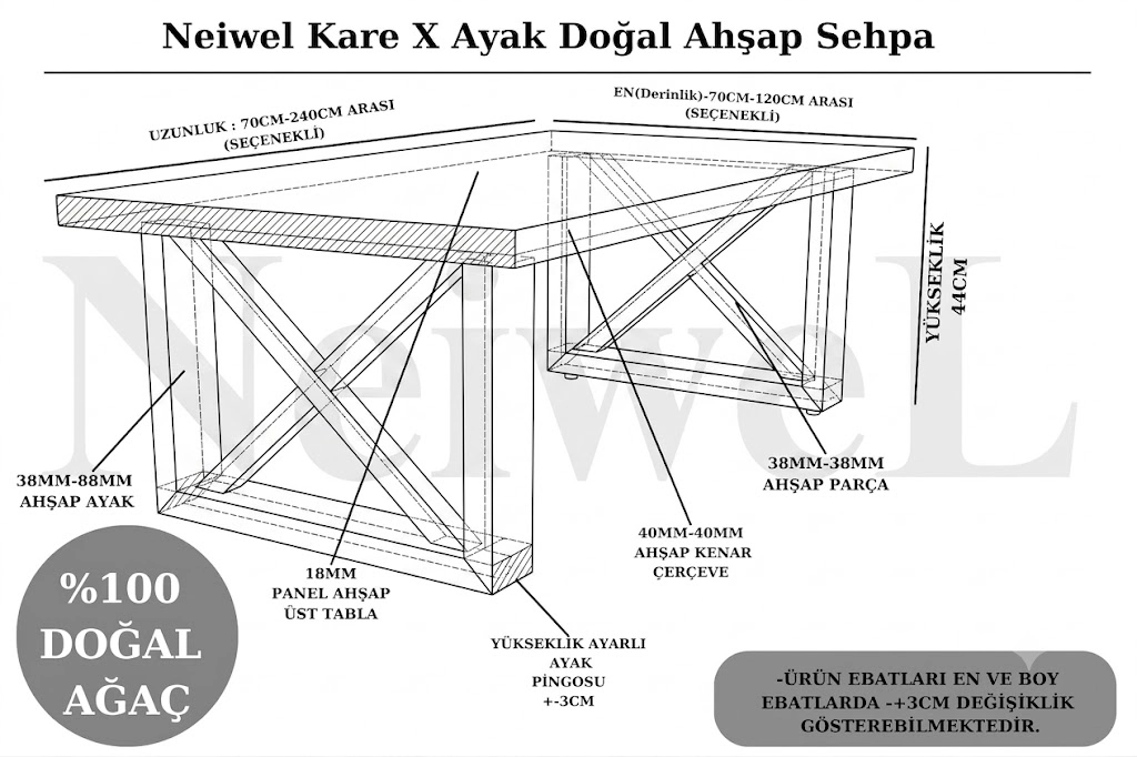 Neiwel Moe Doğal Ahşap Ofis Sehpa