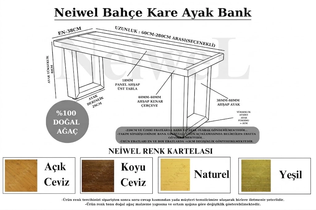Neiwel Garden Sui Doğal Ahşap Bank