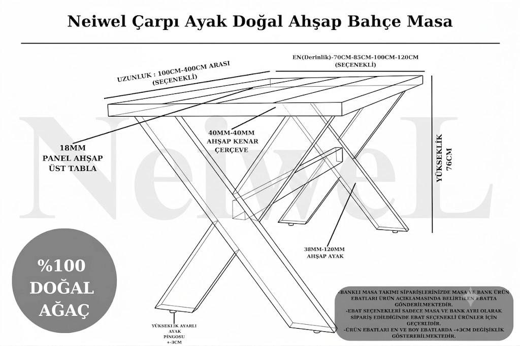 Neiwel Garden Aksa Doğal Ahşap Bahçe Masa