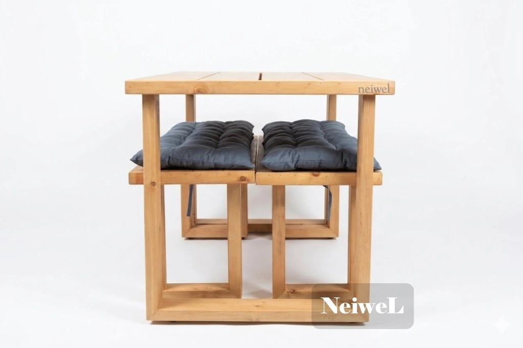 Neiwel Garden Avex Doğal Ahşap Banklı Bahçe Masa Takımı