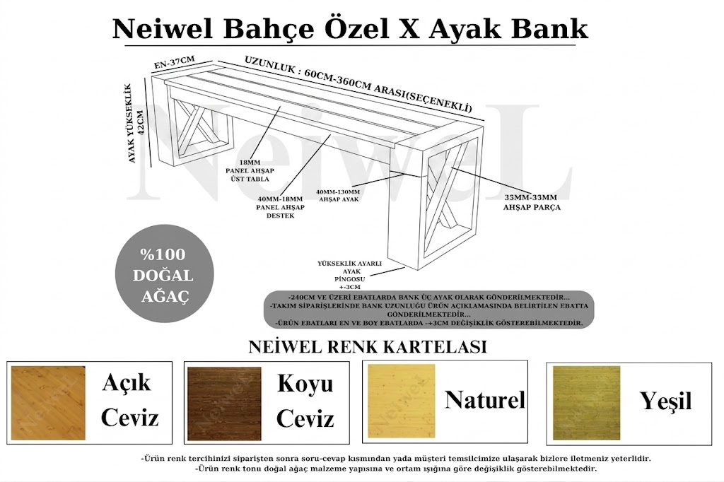 Neiwel Garden Luin Doğal Ahşap Bank