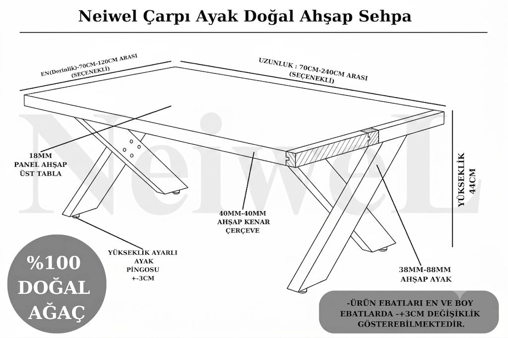 Neiwel Voel Doğal Ahşap Sehpa