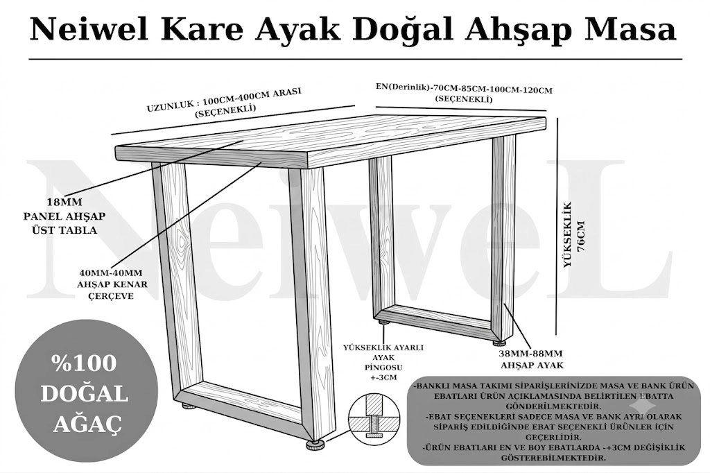 Neiwel Mien Doğal Ahşap Mutfak Masası