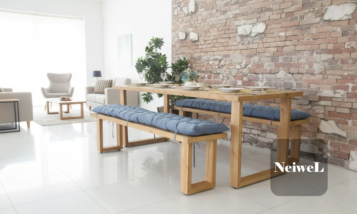 Neiwel Loen Doğal Ahşap Banklı Yemek Masası Takımı