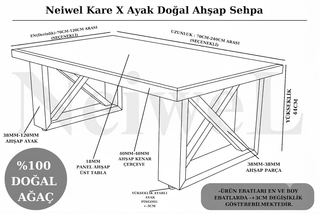 Neiwel Nuse Doğal Ahşap Sehpa