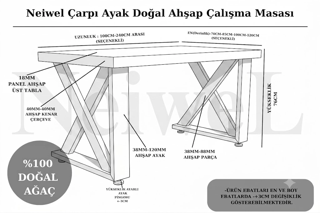 Neiwel Wood Doğal Ahşap Çalışma Masası