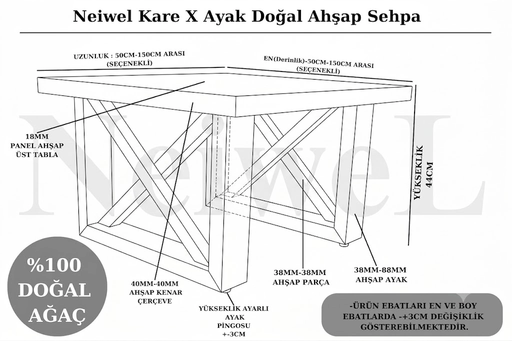 Neiwel Laila Doğal Ahşap Sehpa