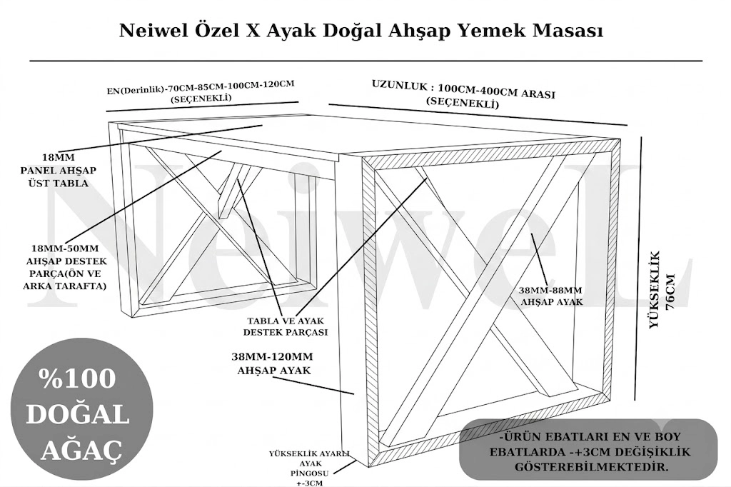 Neiwel Ornel Doğal Ahşap Yemek Masası