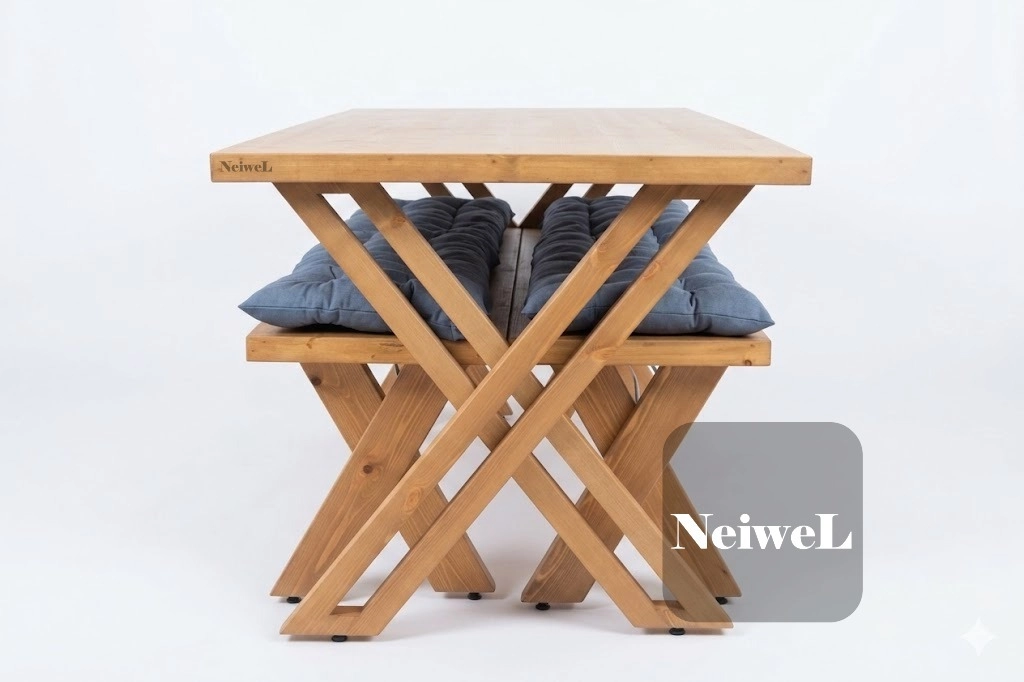 Neiwel Ken Doğal Ahşap Banklı Yemek Masası Takımı