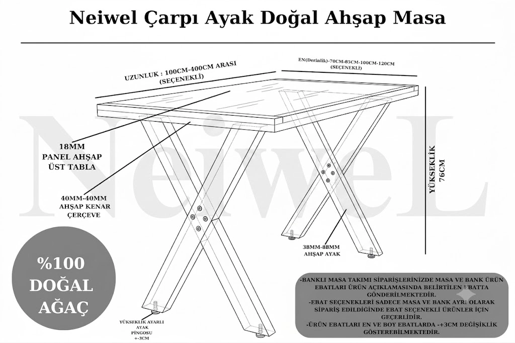 Neiwel Enax Doğal Ahşap Çalışma Masası