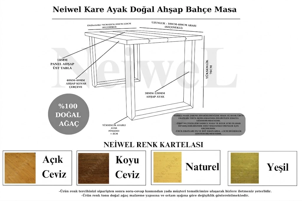 Neiwel Garden Avex Doğal Ahşap Bahçe Masa
