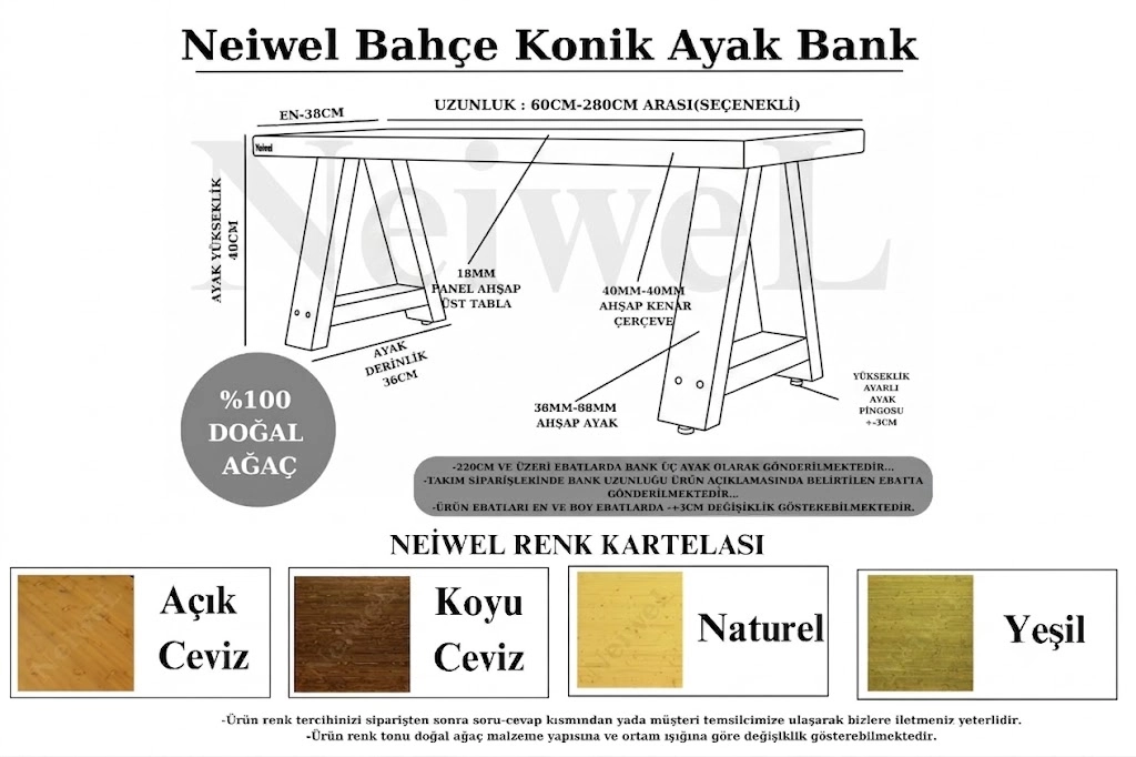 Neiwel Garden Nua Doğal Ahşap Bank