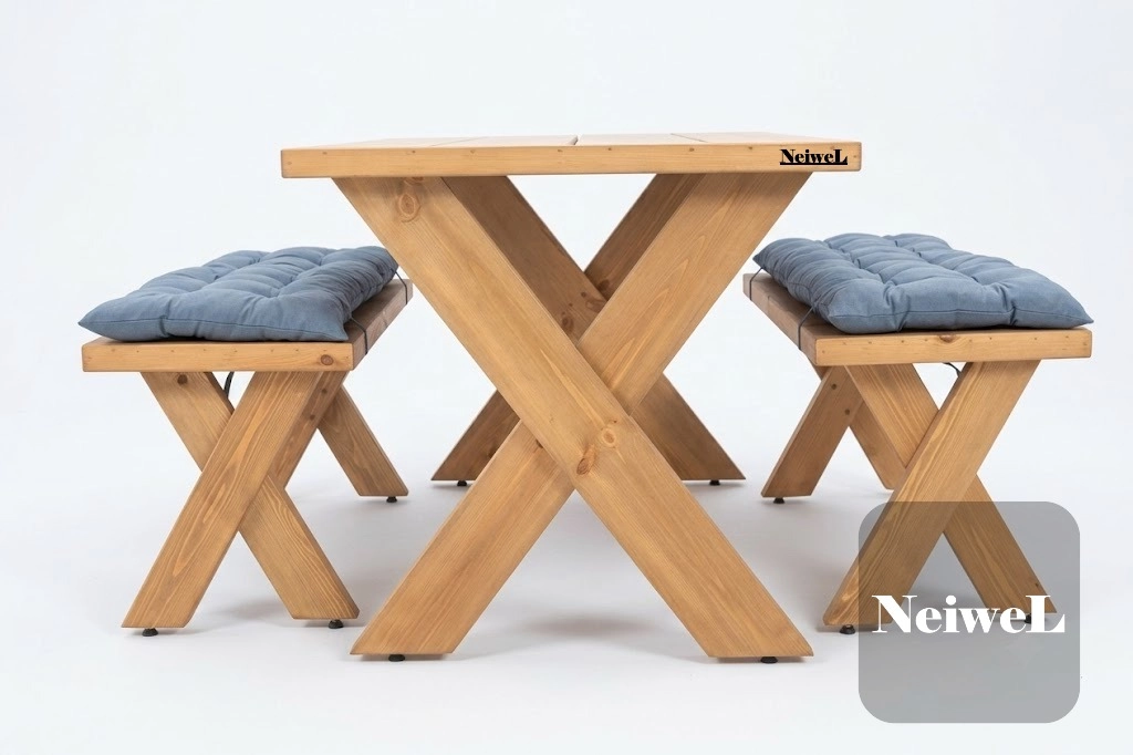 Neiwel Garden Aksa Doğal Ahşap Banklı Bahçe Masa Takımı