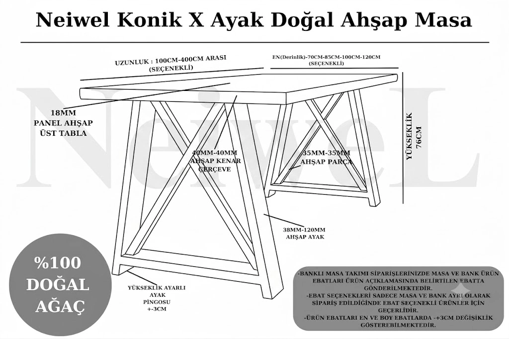 Neiwel Dios Doğal Ahşap Toplantı Masası