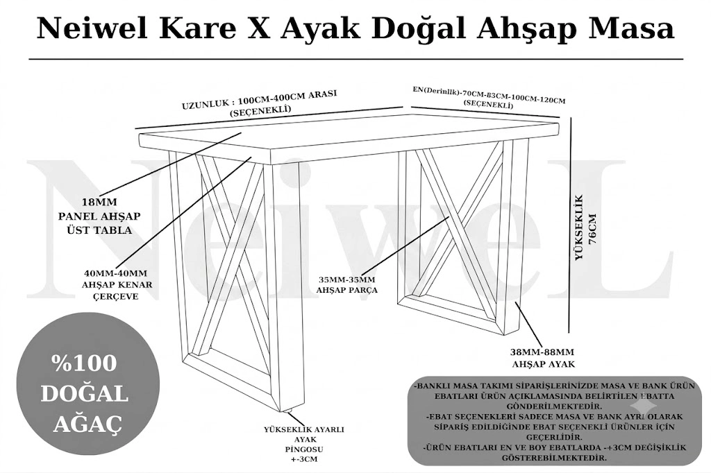 Neiwel Loel Doğal Ahşap Çalışma Masası