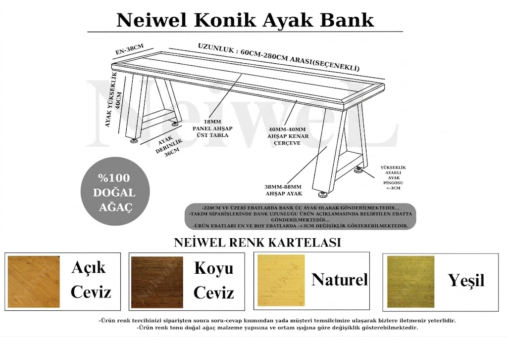 Neiwel Erina Doğal Ahşap Bank