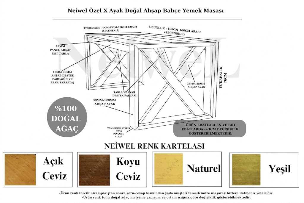 Neiwel Mora Doğal Ahşap Yemek Masası