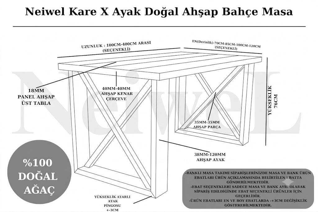 Neiwel Garden Dian Doğal Ahşap Bahçe Masa