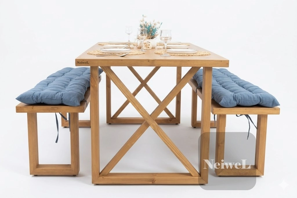 Neiwel Due Doğal Ahşap Mutfak ve Yemek Masası Takımı