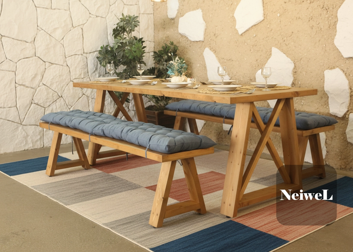Neiwel İvea Doğal Ahşap Banklı Yemek Masası Takımı